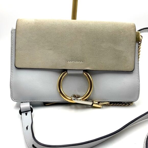 Chloe Handbags - Auth CHLOE Small Faye Crossbody Bag Powder Blue Leather Putty Suede Very Good